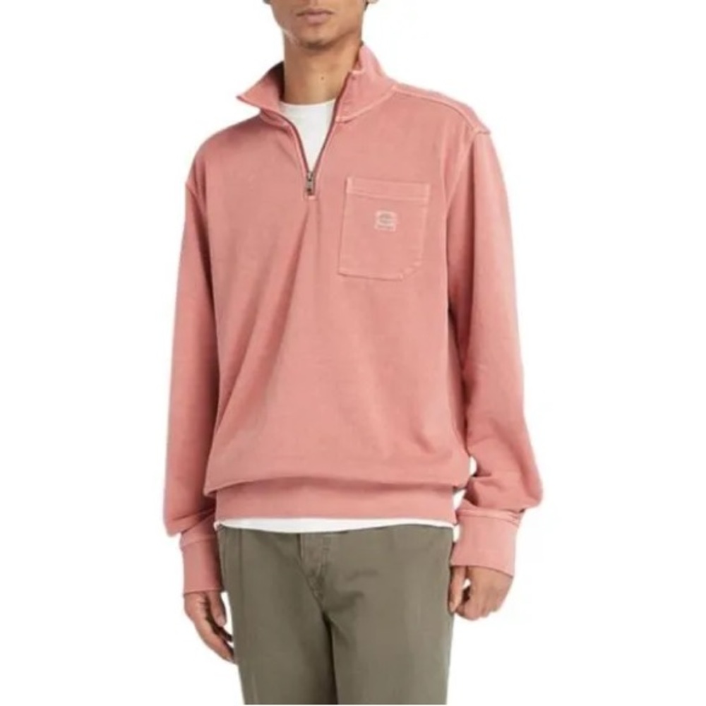 Timberland Pink Quarter Zip Up Sweater with Mock Neck